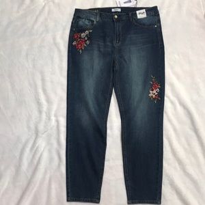 Kensie Embroidered High Rise Ankle Cropped Jeans